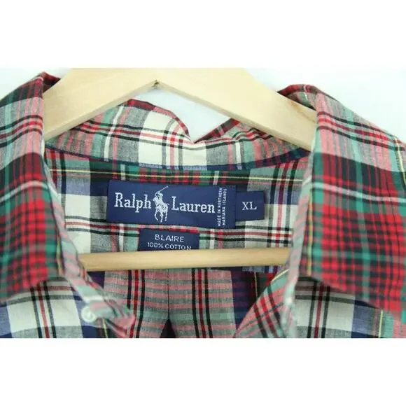 Ralph Lauren XL Blaire Shirt Vintage Plaid Oversized Preppy Heritage 90s Logo - Picture 6 of 8